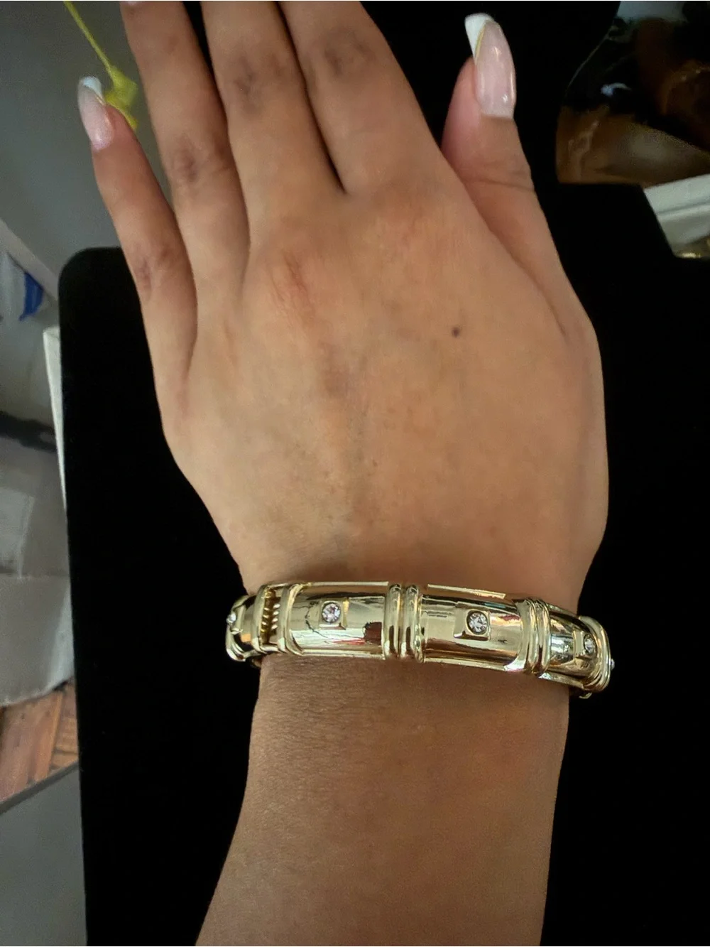Gold Tone Hinged Bracelet with Crystal Accents - SZ 7
